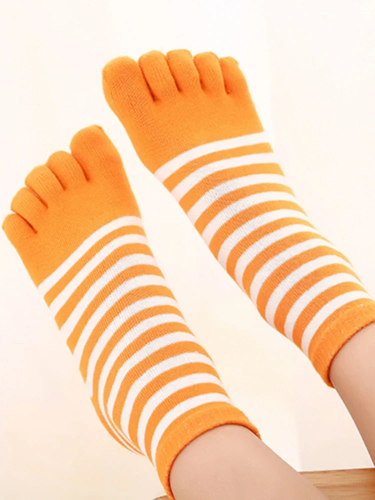 1Pairs Kids Toe Socks Striped Cotton-finger Socks for 4-12T Children Boys Girls Casual Five Toes Socks Breathable Short Socks