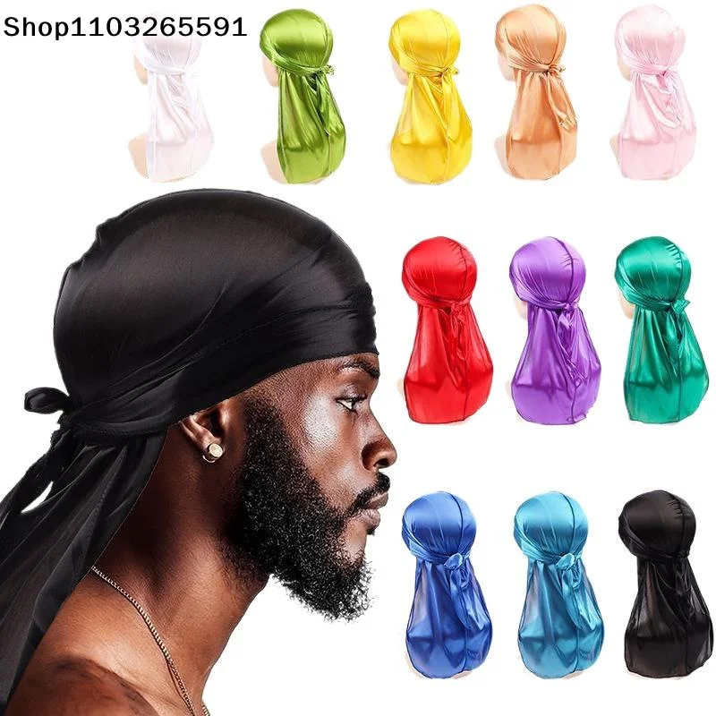 For Waves Braids, Breathable Hair Protection Men's Silky Satin Durag, Long Tail Tie Down Du-Rag Cap, Smooth Silk Head Wrap