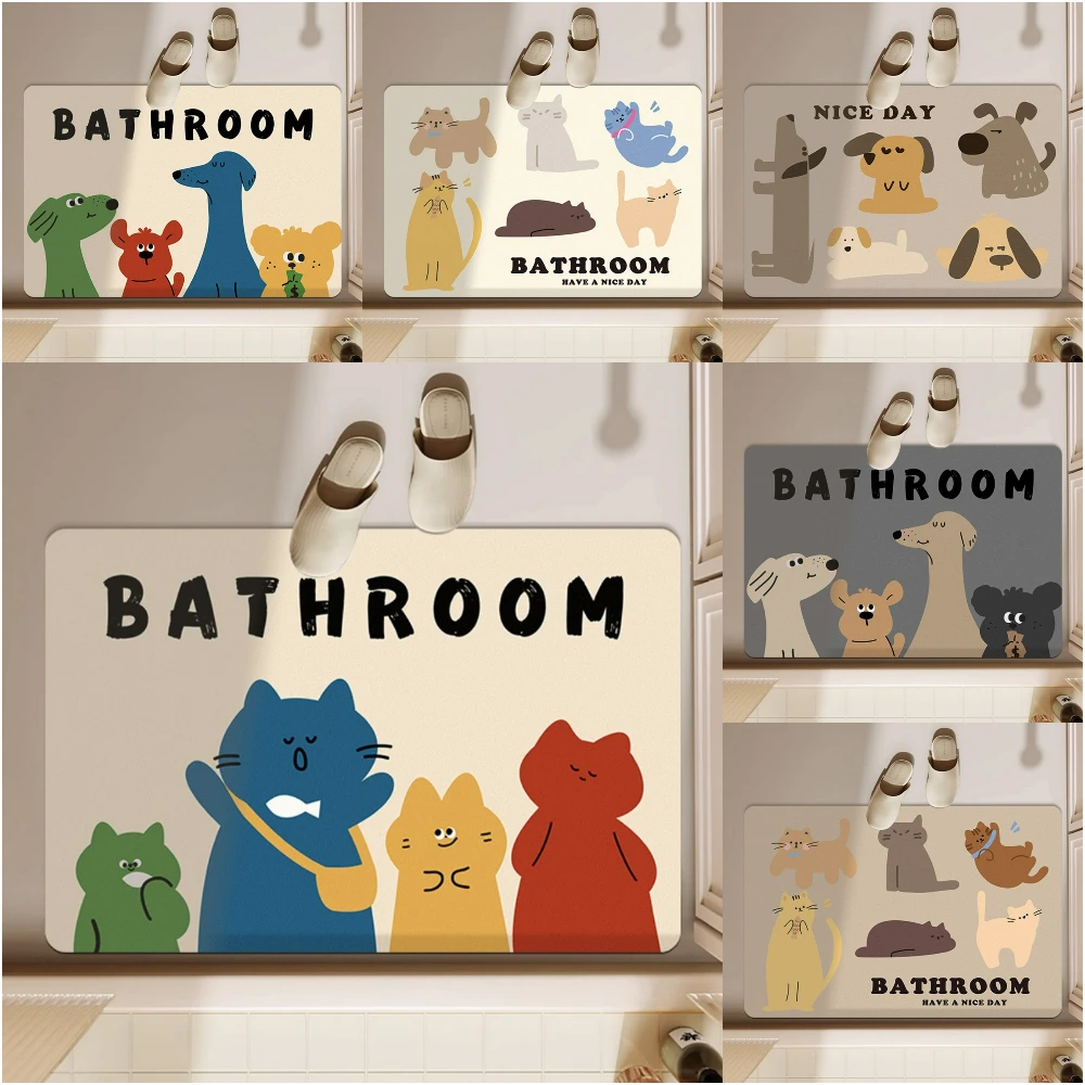 

Adorable Cartoon Kitten Silica Diatomaceous Mat Soft Absorbent Bathroom Rug NonSlip Quick Dry Floor Mat for Home Toilet Shower