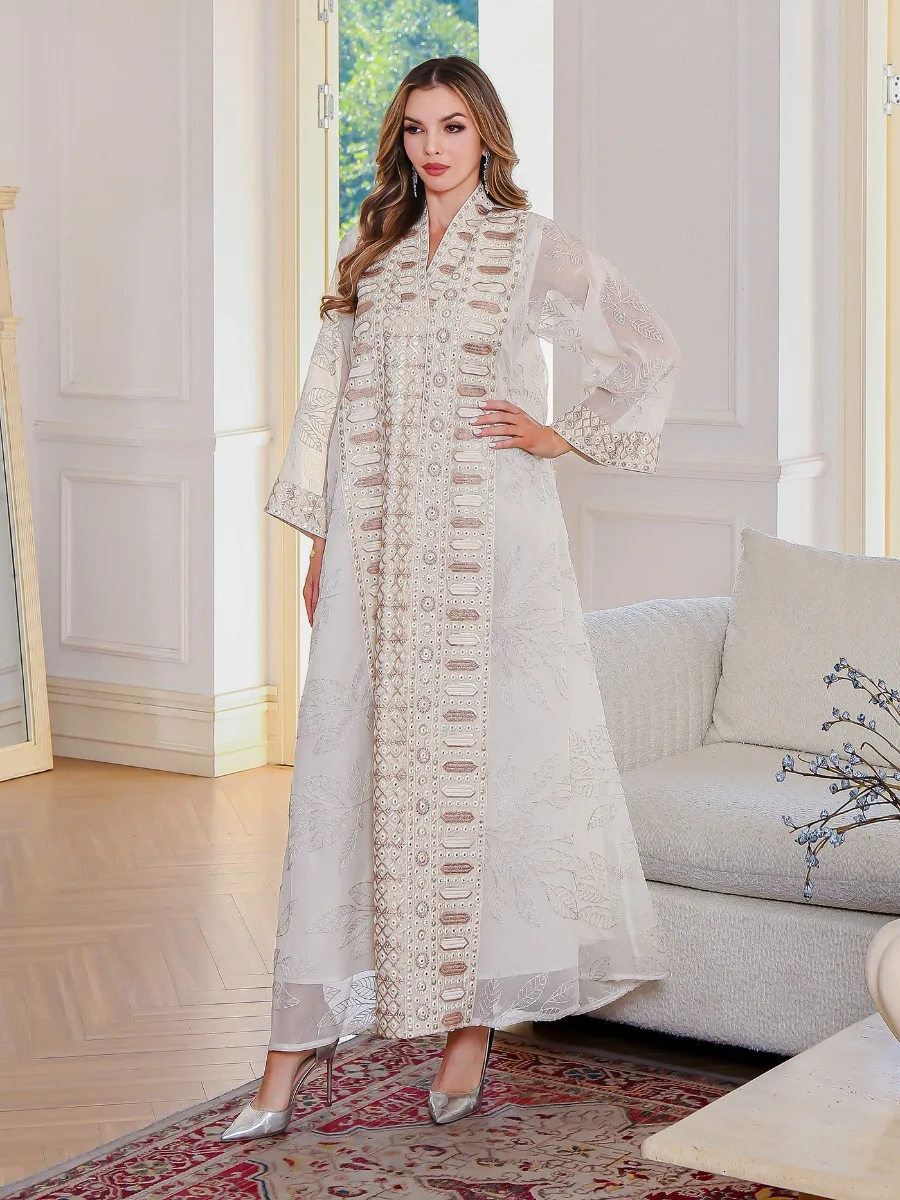 Elegante Dubai Frauen Kleid Abaya Stickerei Marokko Kaftan Vestidos Largos Arabischen Lange Robe Eid Muslimischen Party Jalabiya Ramadan 2025