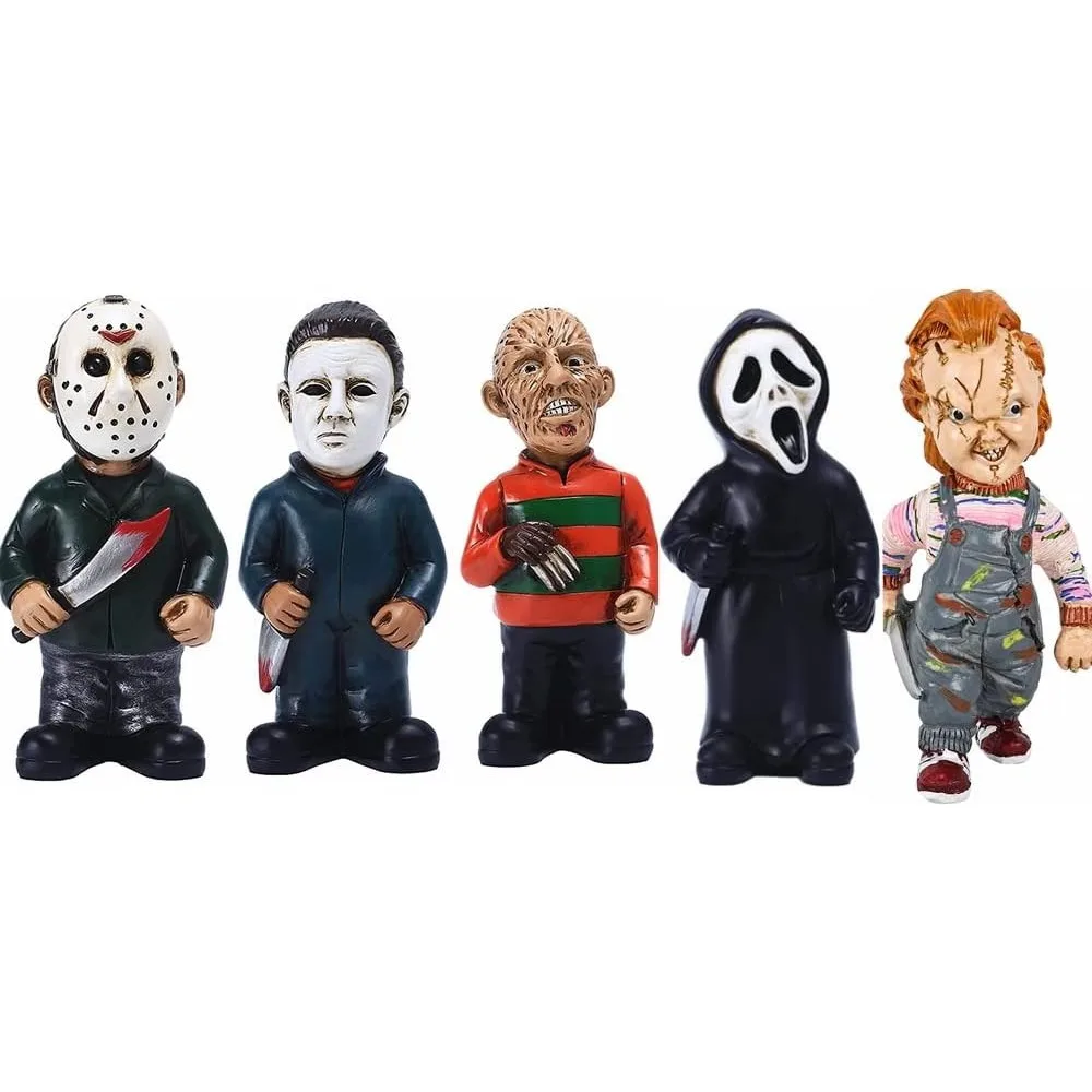 

Horror Movie Garden Gnomes Michael Myers Action Figures Jason Statue Outdoor Slasher Gnome Halloween Yard Lawn Decor