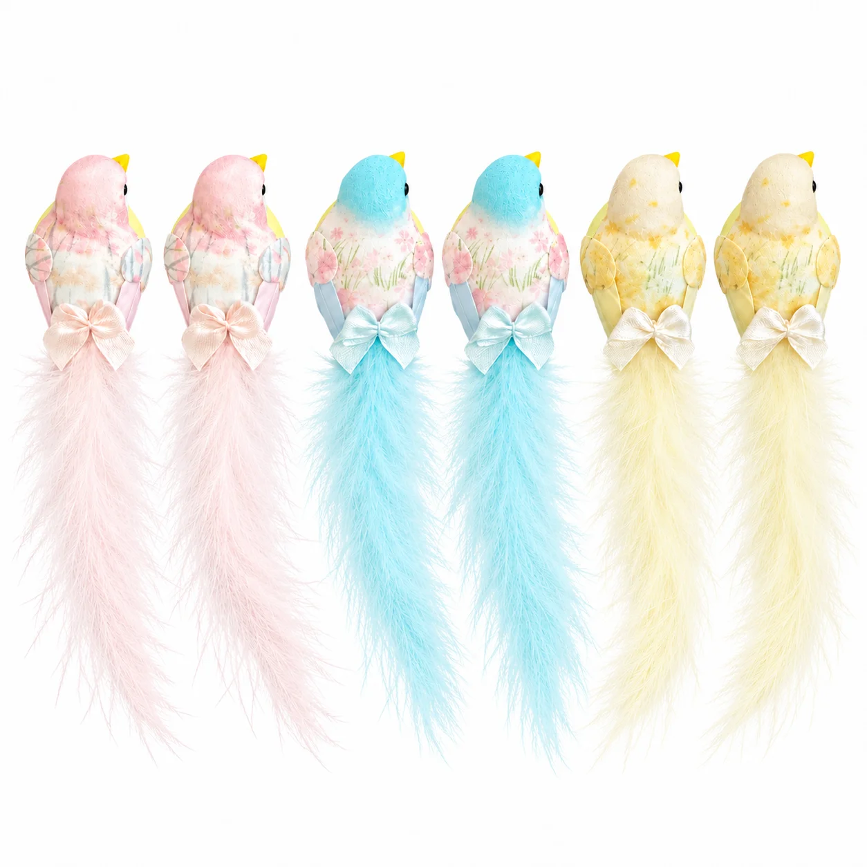 6 PCS Decorative Birds, Artificial Feather Birds with Clips, Colorful Fake Birds for Spring Easter Home Wedding Party Decor