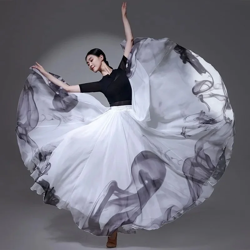 2026 Shuimo نمط التنانير الرقص الكلاسيكية المرأة 720 درجة حافة كبيرة تنانير طويلة ذات الطابقين أنيقة المرحلة زي التنانير البيضاء #1
