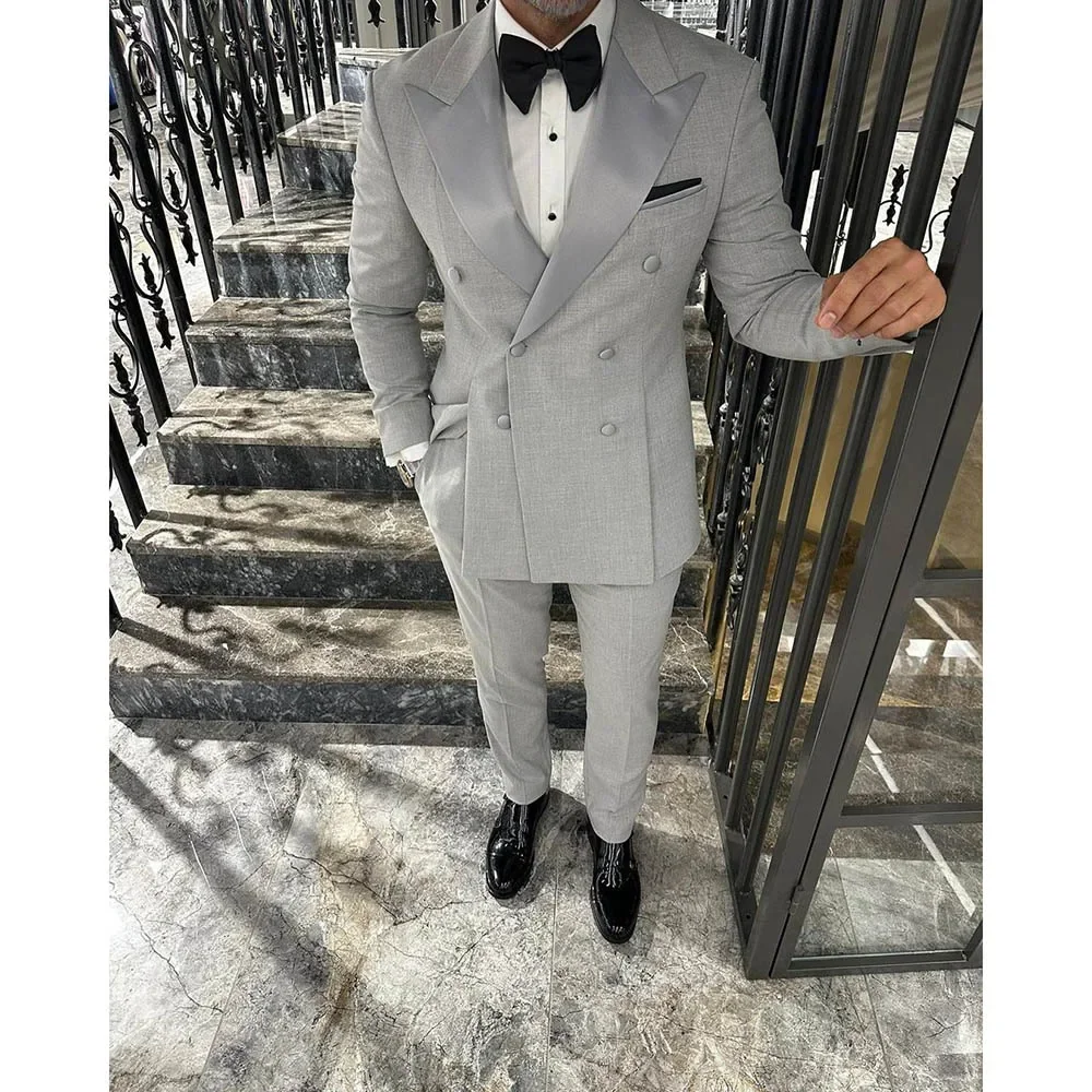 Fashion Men Suits Black Bespoke Double Breasted 4 Splits Blazer Sets Peaked Lapel Wedding Party Slim Fit Male Clothing Costume