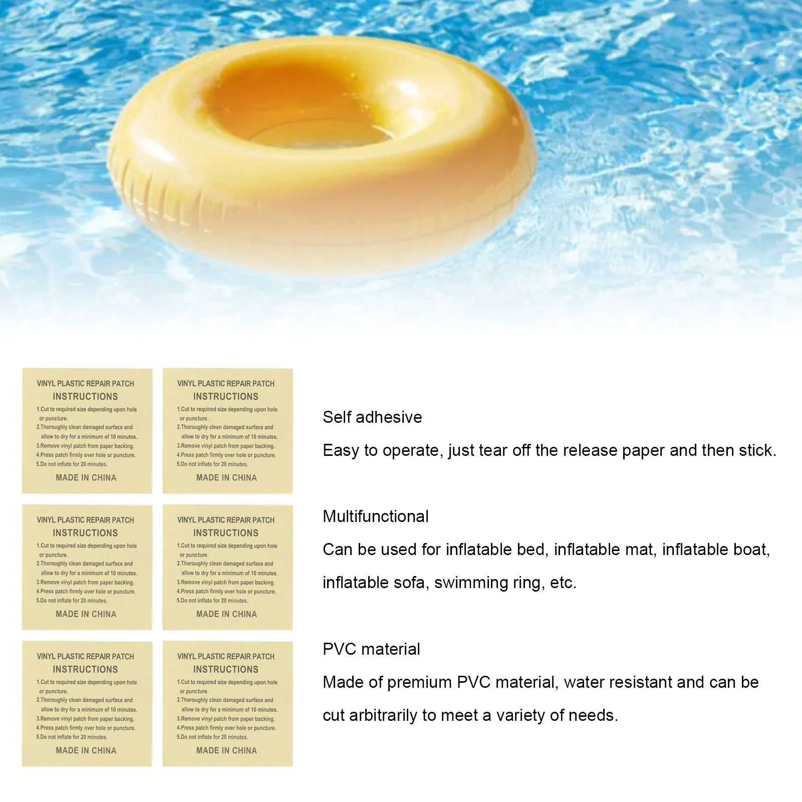 رقعة قابلة للنفخ من مادة PVC مقاومة للماء، متعددة الوظائف، رقعة إصلاح مرتبة هوائية ذاتية اللصق، سهلة الاستخدام للسباحة