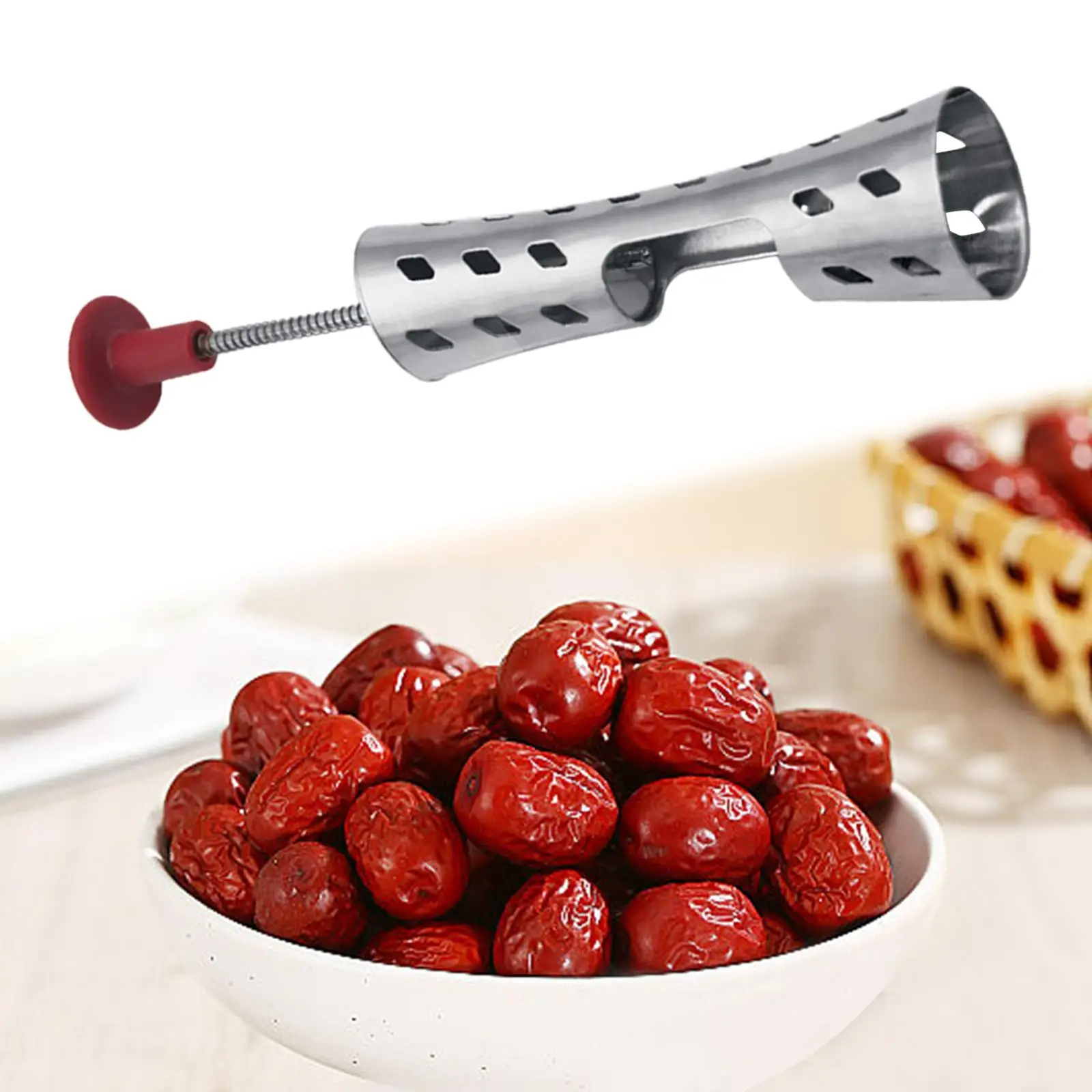 Red Date Corer Stainless Steel Easy Carrying Easy to Clean Manual Tool Cherry Pitter Tool for Grocery Restaurant Green Dates