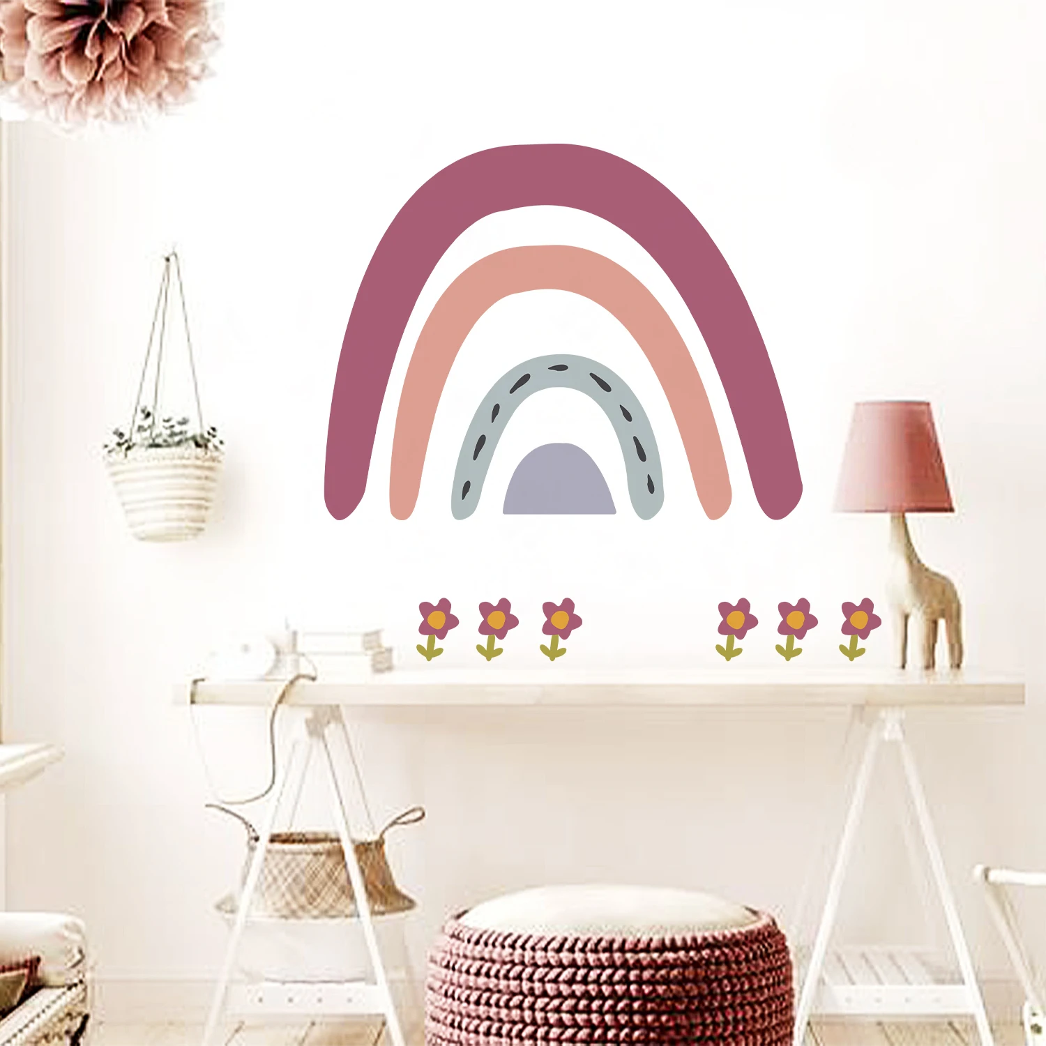 Cartoon Boho Rainbow Wall Sticker Wall Decals Home Decorations Color Mural Sticker Baby Living Bedroom Ornament Home Wallpaper