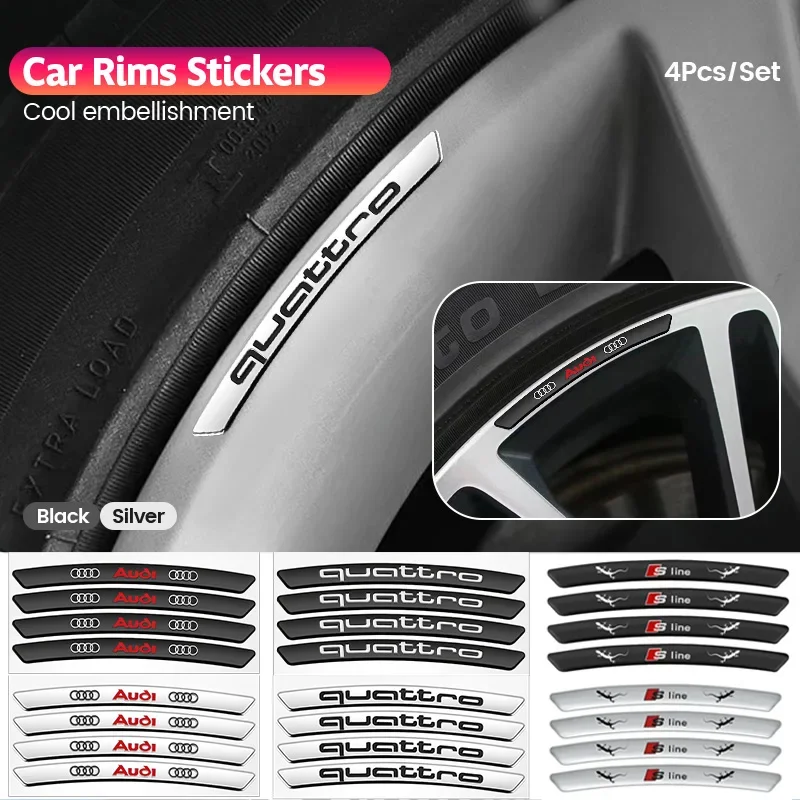 

4pcs Aluminum Logo Car Wheel Rim Hub Sticker Car Decoration For Audi sline A4 B7 B8 B9 A3 8P 8V 8L A5 A6 C6 C5 C7 4F A1 A7 A8 Q2