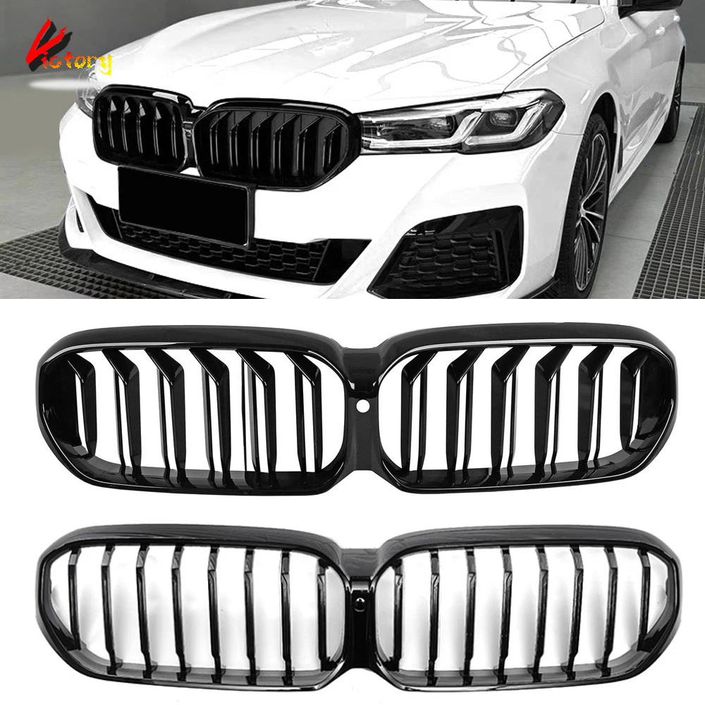 Kidney Grille For BMW 5 Series G30 G31 LCI 525i 530i 540i 2021-2024 Gloss Black Sliver Front Grill Bumper Lip Car Styling ABS