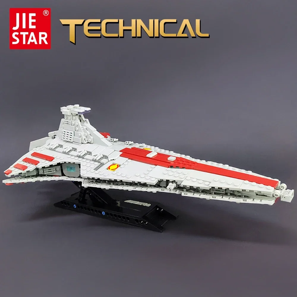 

67106 Высокотехнологичный Moc JIESTAR Venator Attack Cruiser Fighter Destroyer Кирпичная модель Строительные звездные блоки Космический корабль Игрушки