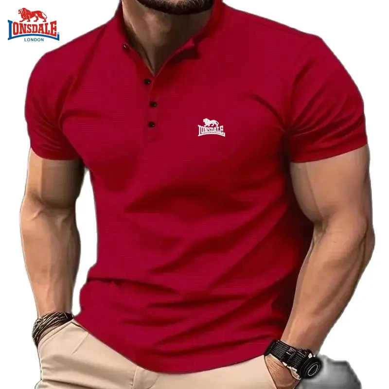 

New Summer High-quality Embroidered Waffle Henley Shirt for Men, Luxurious, Fashionable, Casual, Loose, Breathable and Cool Top