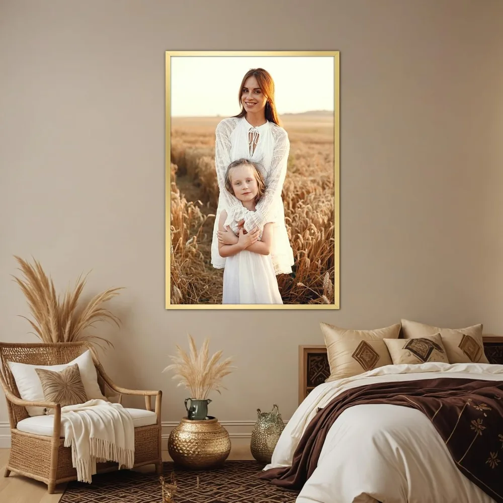 إطار صورة ذهبي أنيق مقاس 24 × 36 - شاشة حائط معدنية مزخرفة لديكور المنزل والهدايا