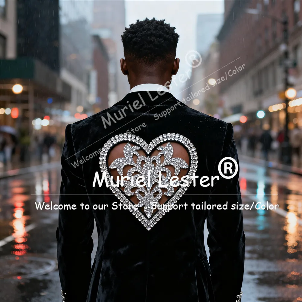 مطرز المخملية بدل زفاف للرجال 2 قطعة مجموعات العريس حجر الراين بلورات انقطاع تصميم مخصص سليم صالح البدلات الرسمية