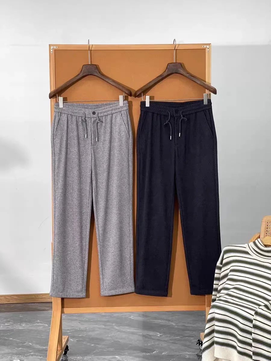 

Мужские осенне-зимние прямые повседневные брюки из смеси шерсти, вязаные вельветовые брюки с эластичной резинкой на талии, модные брюки для отдыха