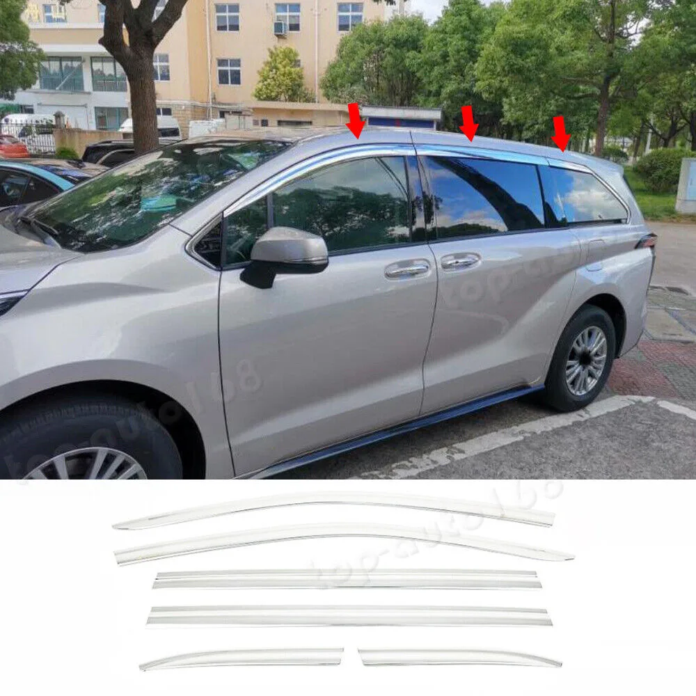 Chrome Window Visor Vent Shades Sun Rain Guard 6pcs For Toyota Sienna 2021-2023