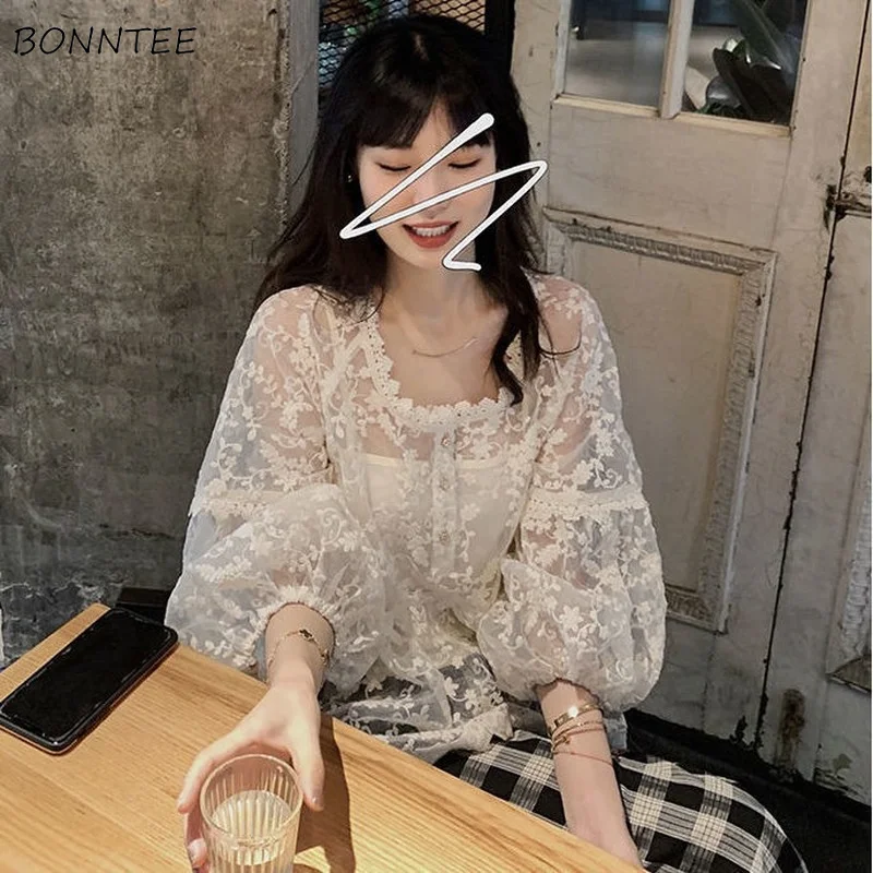 

Blouse Women Sexy Female Puff Sleeve Hollow Out Leisure Popular Fashion All-match Simple Lovely Mujer Streetwear Preppy Style