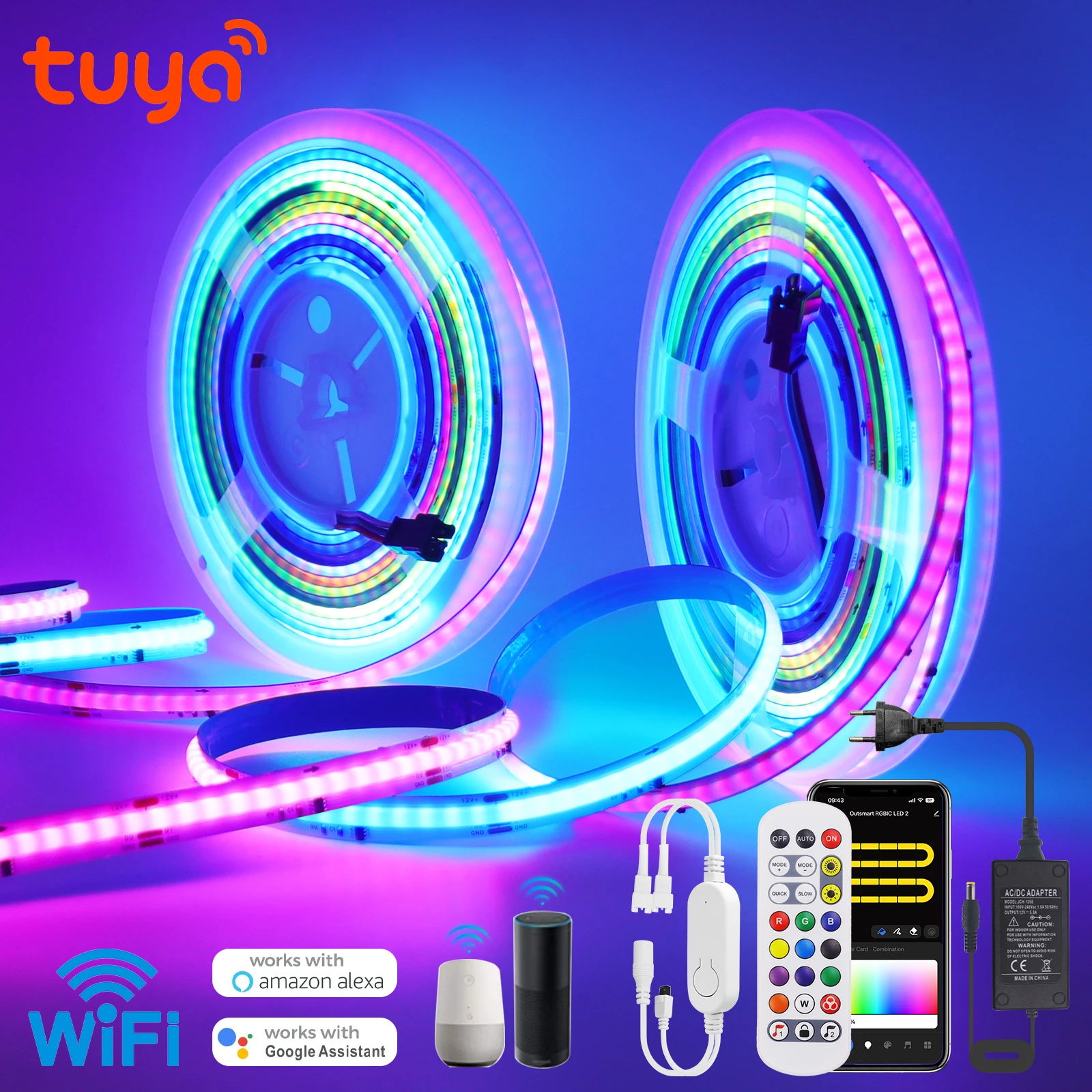 

Tuya WIFI WS2811 RGB COB Strip DC 12V 24V 576LEDs Dearm Color TV BackLight Room Decoration Led Tape Diode Flexible Ribbon Light