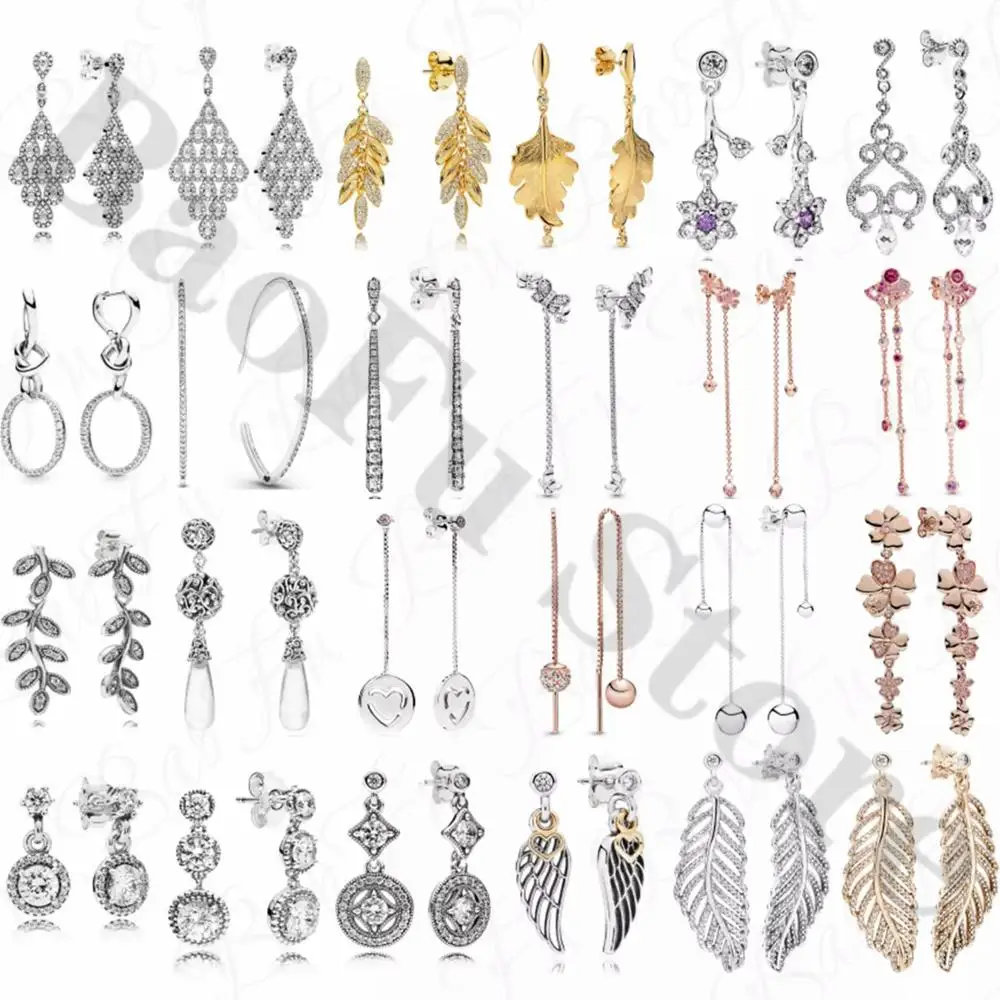 Authentic 925 Sterling Silver Earrings Luxury Shiny Tassel Wheat Ears Angel Wings Butterfly Suitable For Original Female Jewelry