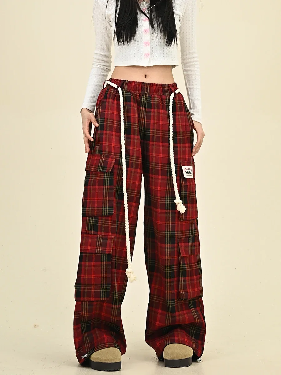 Pantaloni casual scozzesi 2024 autunno nuove donne retrò allentate Bf American Street