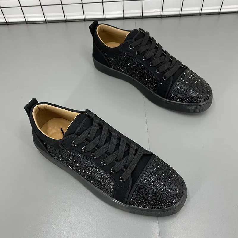 England style mens casual stage singer DJ dress rivets shoe cow suede leather rhinestone shoe flats sneakers youth tide footwear