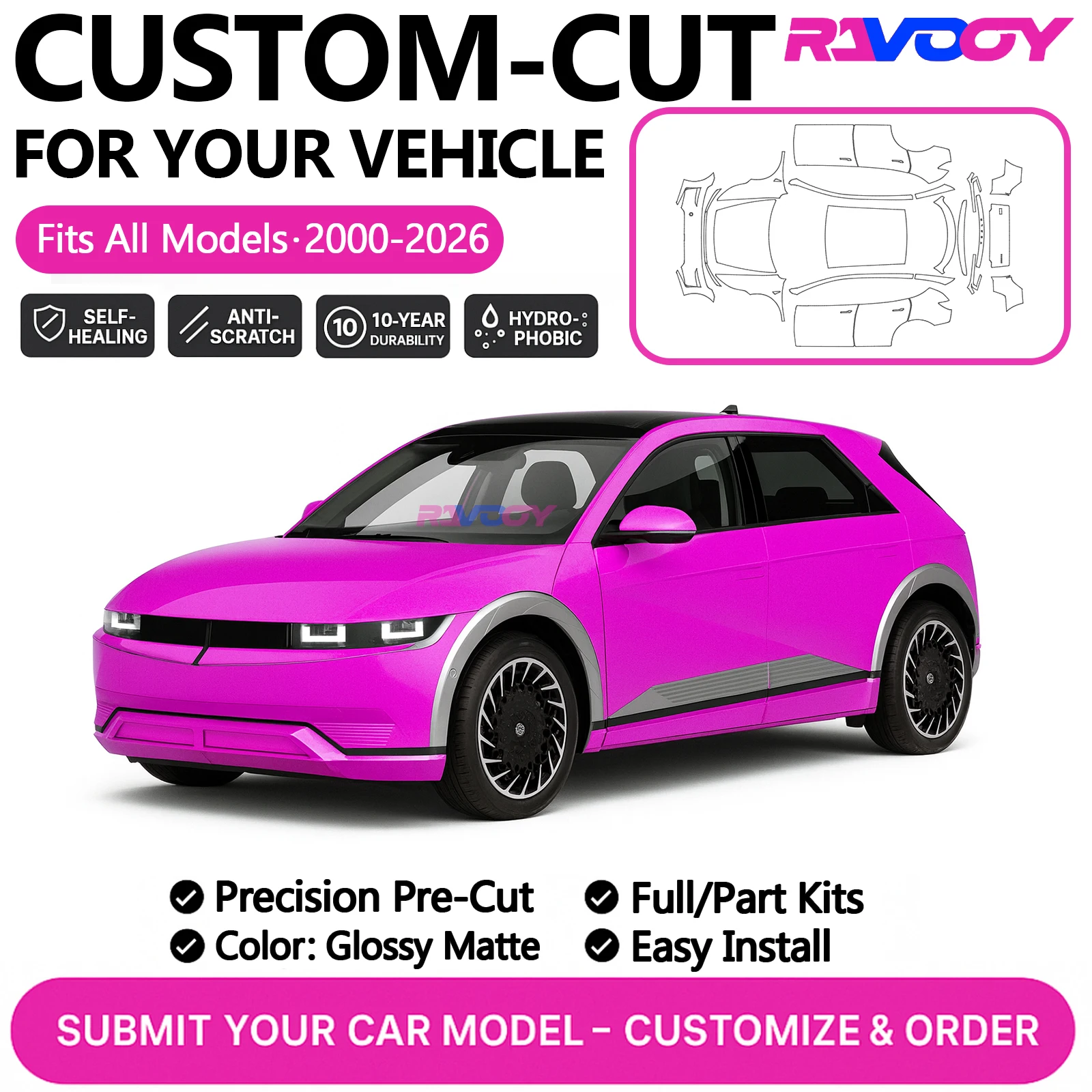 

Custom Precut PPF Kit For Hyundai IONIQ 5 IONIQ 6 Kona Electric 2024 2025 2026 Paint Protection Film Gloss Matte Front Full car