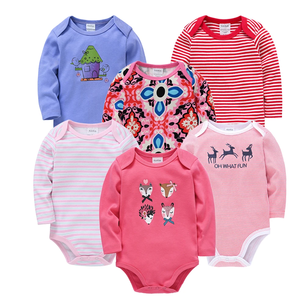 KAVKAS 3 6 Pcs/lot Baby Girl Bodysuit 100% Cotton Lovely Design Newborn Boy Clothes Long Sleeve Autumn Spring Clothing