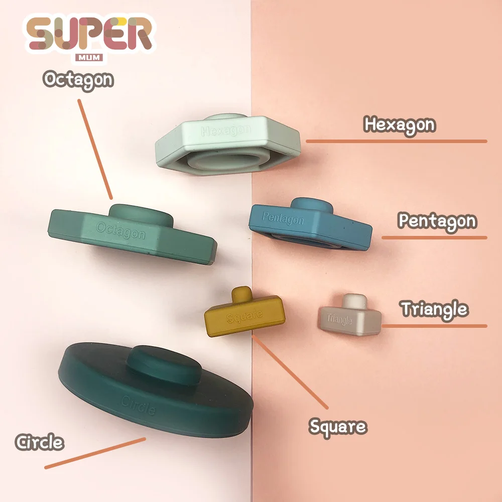 سيليكون الطفل بنة لينة التراص كتل ستار الغيوم الشمس هندسية مربع للطي مكدسة التعليمية لعبة مونتيسوري