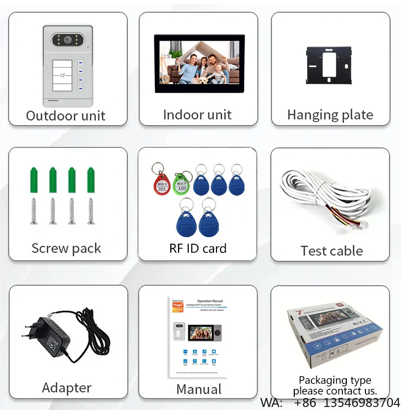4 WiFi Video Doorbell Kits for s Wired IR Outdoor  7 Inch  Video Intercom System Supporting ID Unlock for