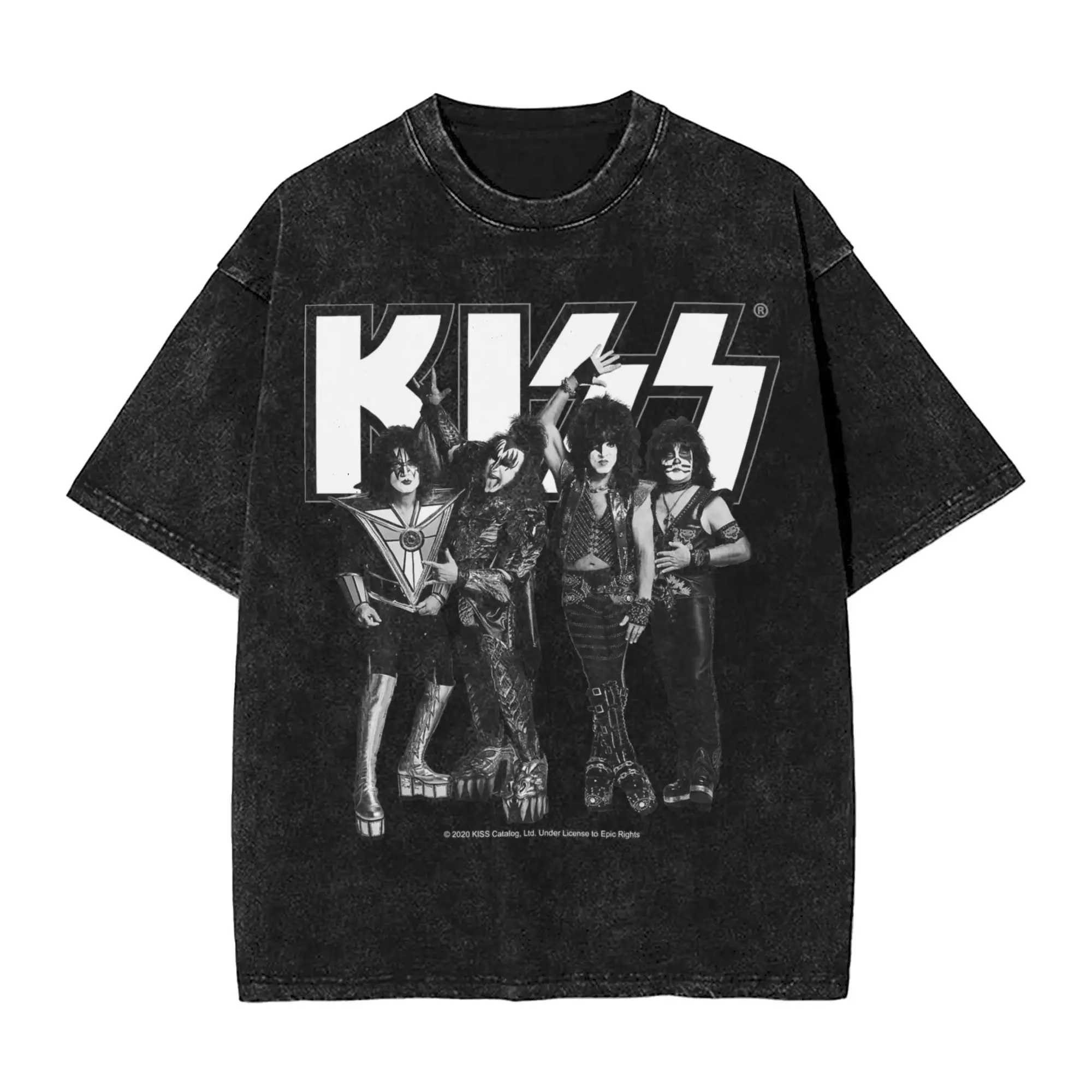 

Men's T Shirt KISS The Band Full Black and White Washed T Shirts Novelty Summer Tee Shirt Streetwear Loose Clothing Present