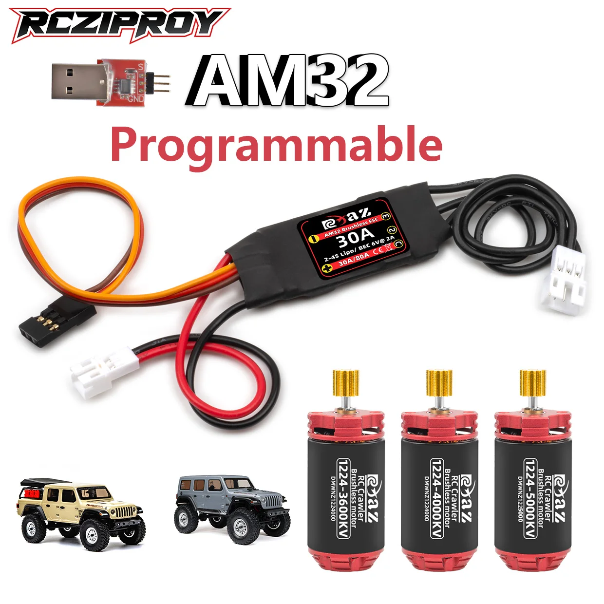 

Brushless ESC Motor Combo Programmable AM32 30A Mini ESC 1224 Outer Rotor Motor for RC 1/18 1/24 Crawler Axial SCX24 TRX4M