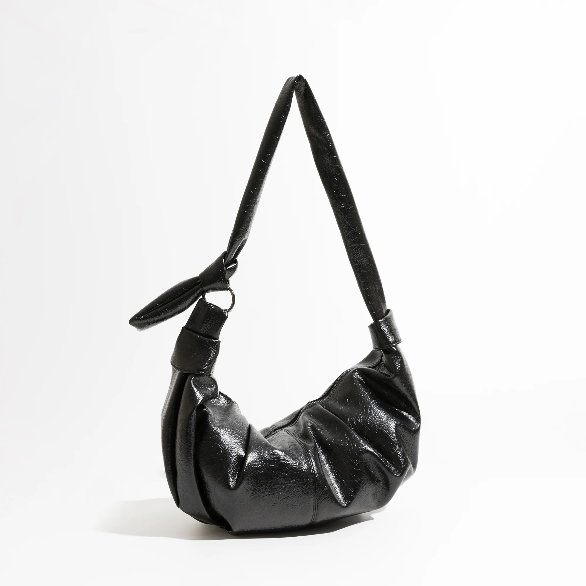 MABULA Pleated Dumpling Hobo Bag for Women Soft PU Leather Korean Style Sling Crossbody Purse Black Knot Strap Shoulder Pack