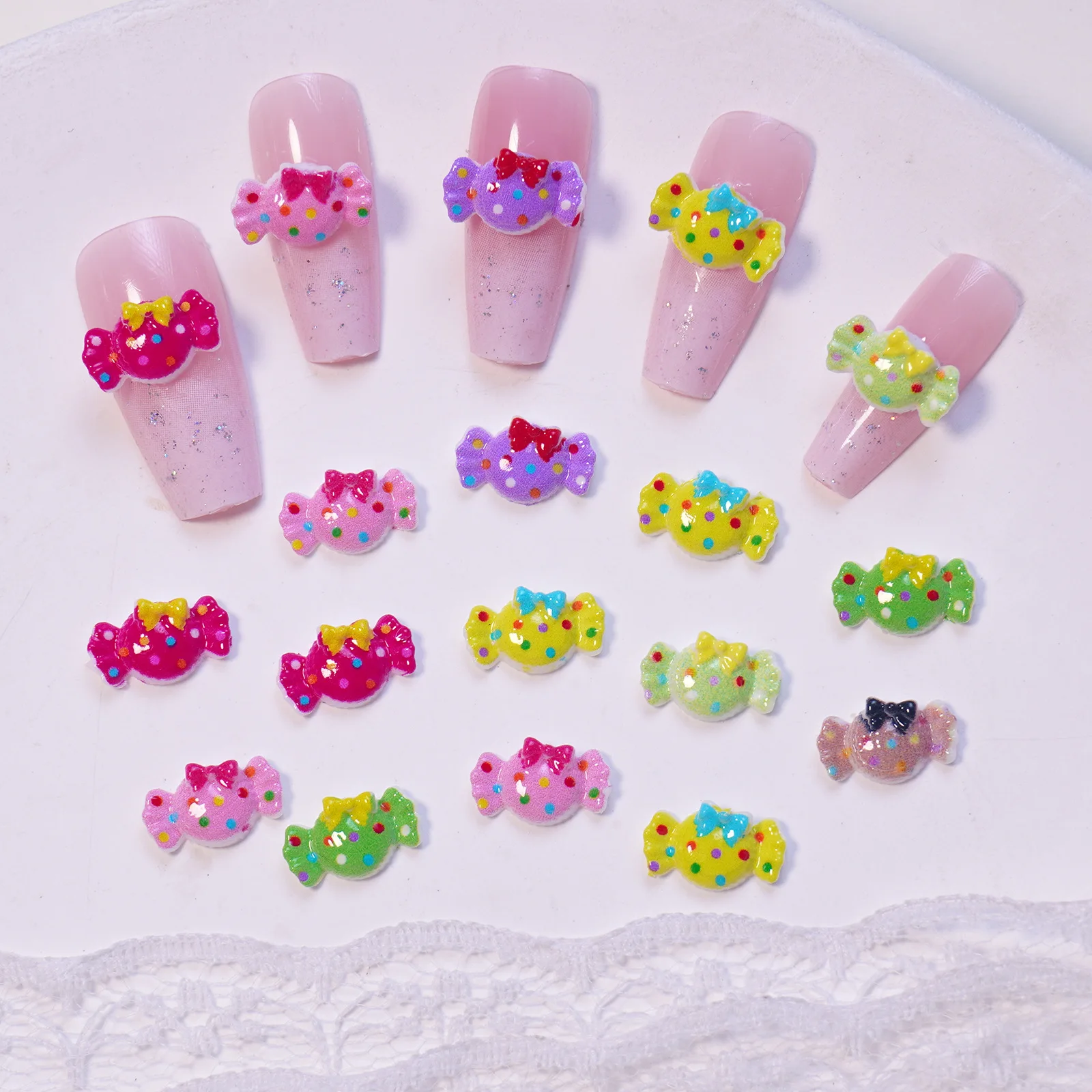 50/100/200Pcs, 11*7mm, Polka Dots, Cute, Bow, Colorful, Imitation Candy, Nail Accessories, Stereo, DIY