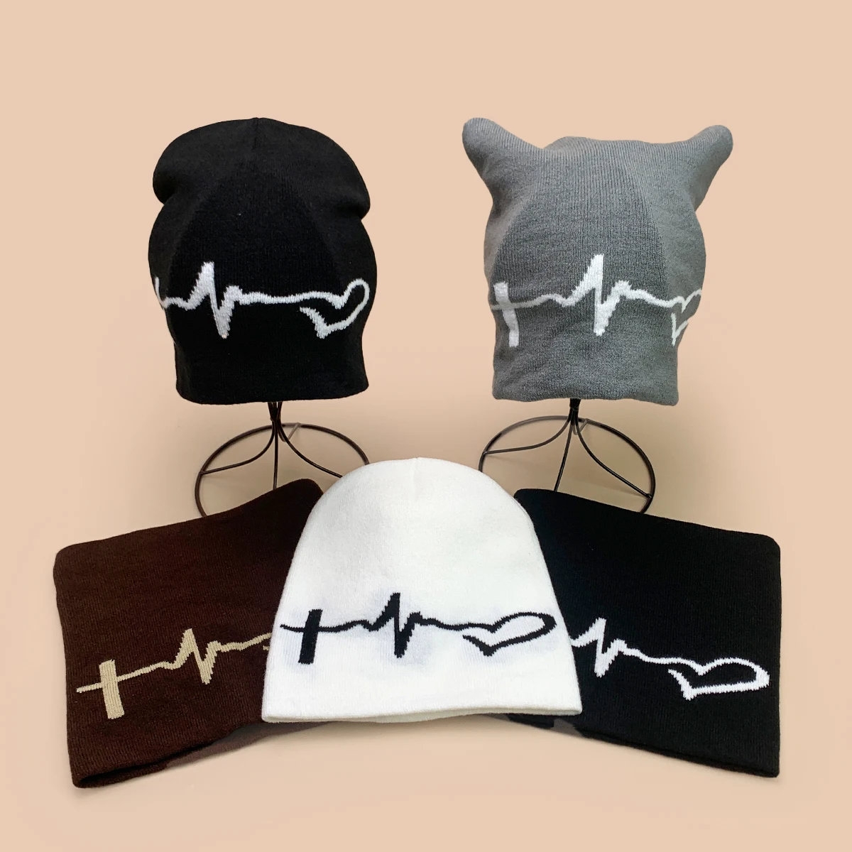 

Design Style Jacquard Electrocardiogram Knitted Hats New Men Women Warm Personal Fashion Simple Outdoor Versatile Casual Beanies