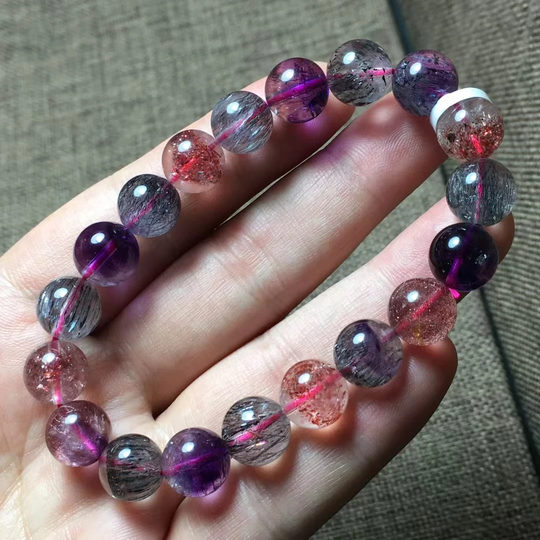 Natural Purple Super 7 Seven Red Lepidocrocite Quartz Bracelet Jewelry 10.7mm Woman Men Clear Round Beads AAAAAAA