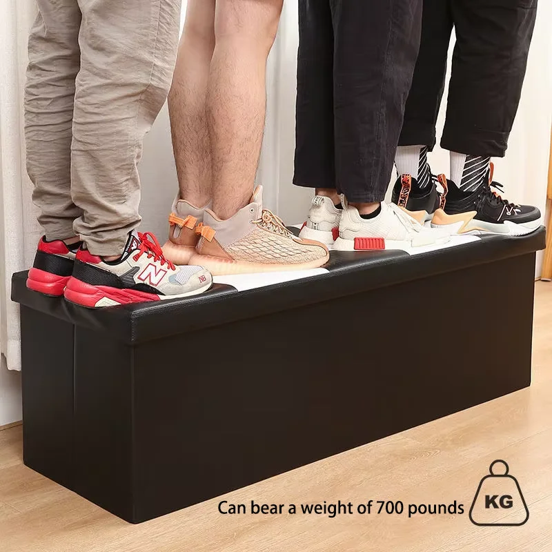 2025 Premium Living Room Furniture PVC Leather Foldable Storage Ottoman & Storage Stool & Rectangle Sofa & Bench