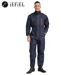 Men's Solid Color High Neck Binding One Piece Overall Jumpsuits Mechanic Work Uniform Full Length Lab Coveralls