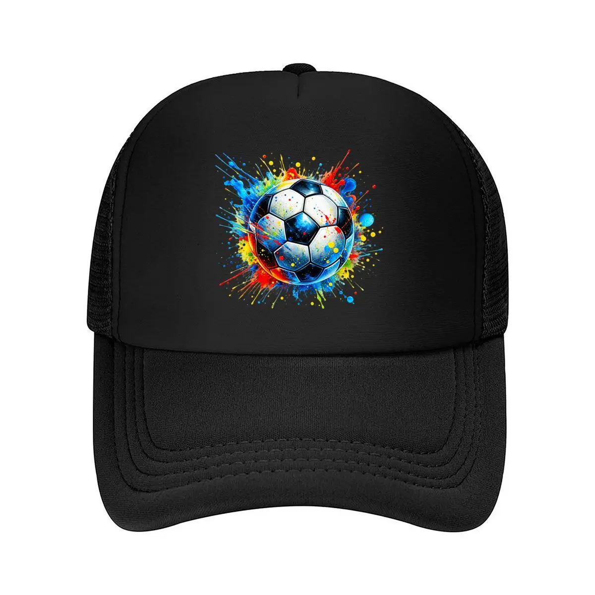 Colorful Soccer Ball Paint Splash Artistic Design Mesh Baseball Cap Hip Hop