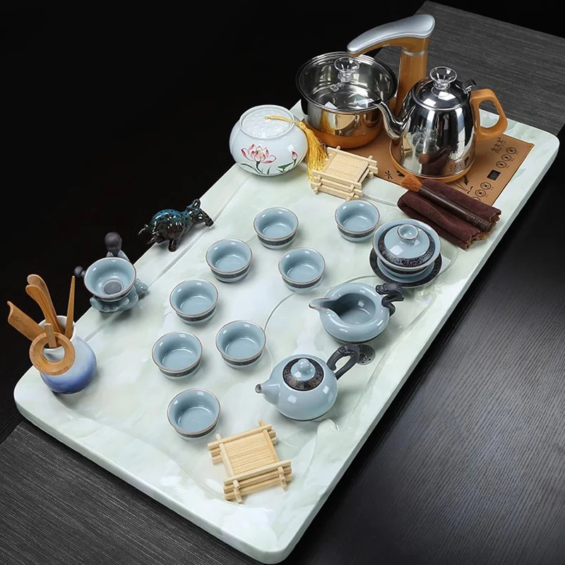 

Serving Ceramic Tea Tray Crystal Rectangle Long Ceremony Plate Big Tea Tray Chinese Hospitality Kitchen Bandejas Home Products