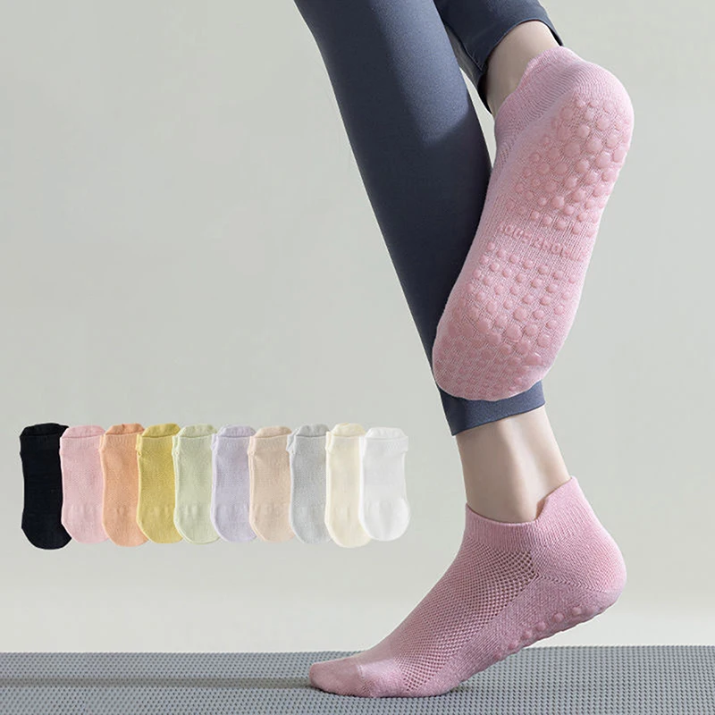 Mesh Breathable Yoga Socks Women Cotton Low Cut Short Gym Fitness Dance Sports Socks Professional Non-slip Floor Pilates Socks