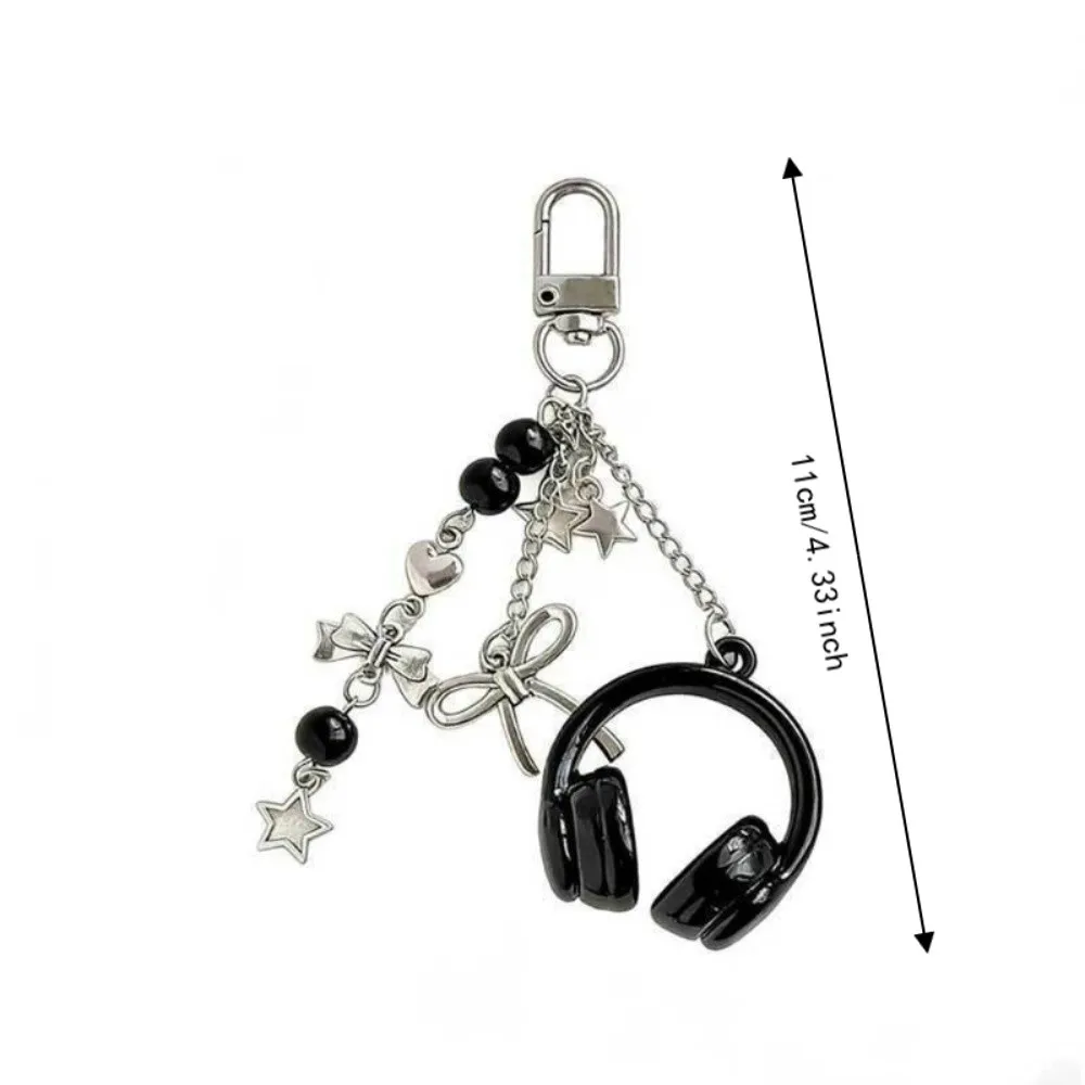 Legierung 3D Kopfhörer-Form Schlüsselanhänger Schwarz Silber Schleife Stern Perlen Taschenanhänger Multifunktionale Hängende Dekorative Anhänger Bestes Geschenk – Detail 1