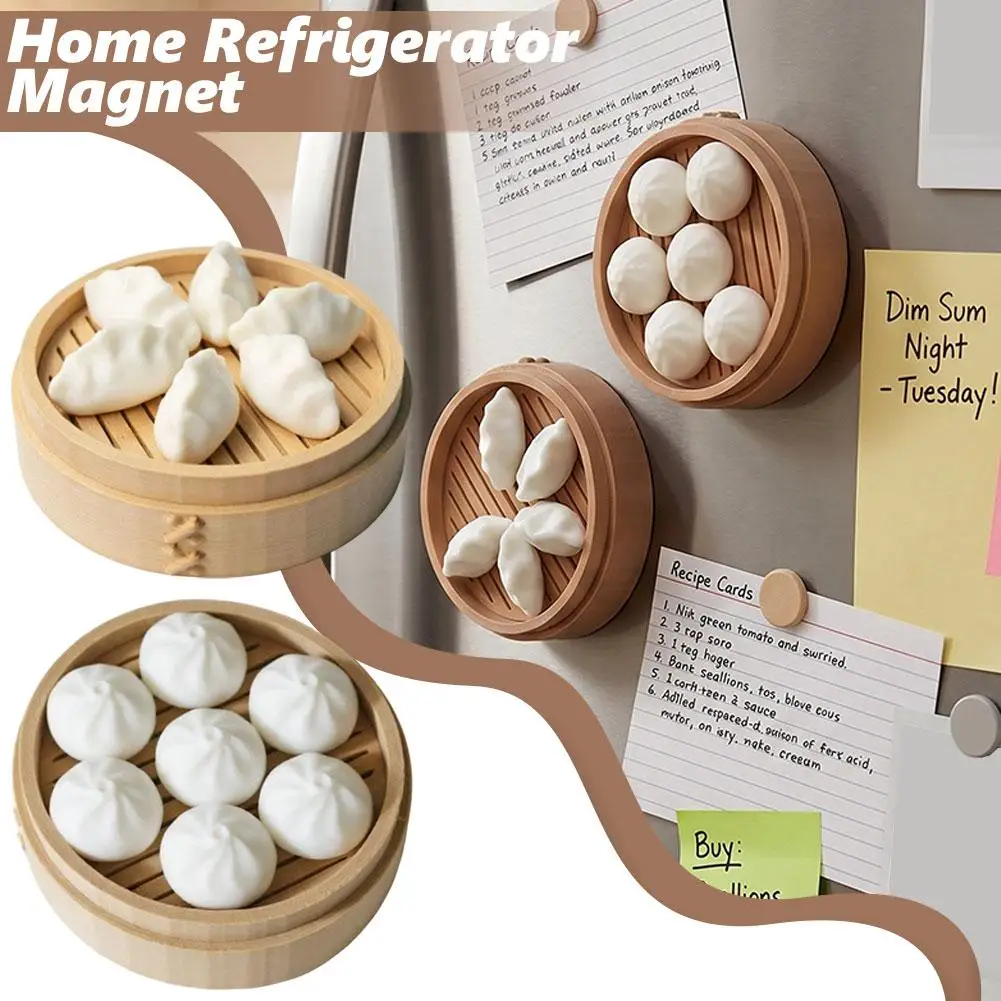 Realistic Dumpling Fridge Magnets Simulation Steamed Bun Design Magnetic Note Holder for Refrigerator Decor