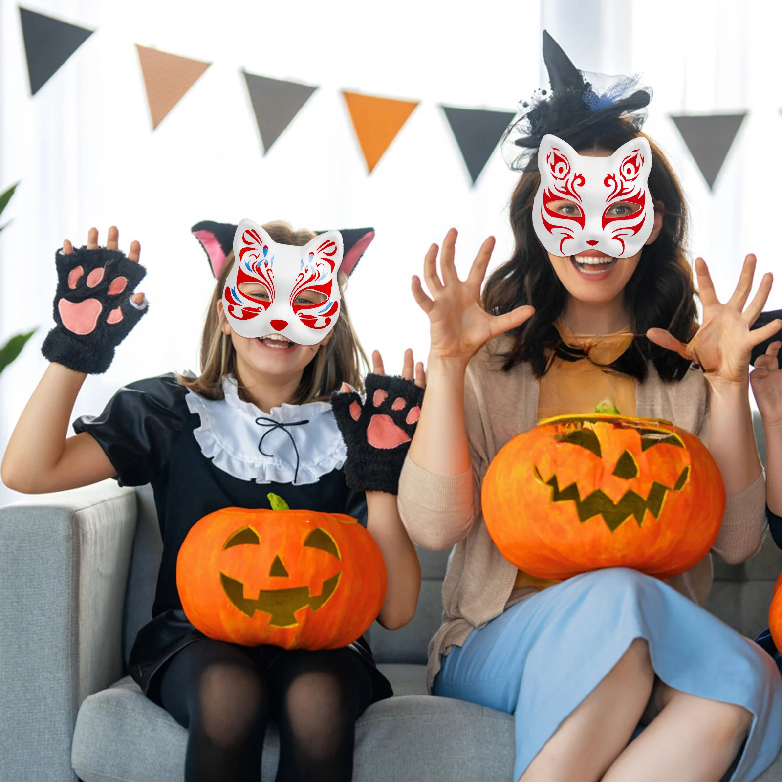 

10Pcs Cat Mask for Women Men Halloween Party Costume Accessory Lightweight Comfortable Wearable Paper Mask