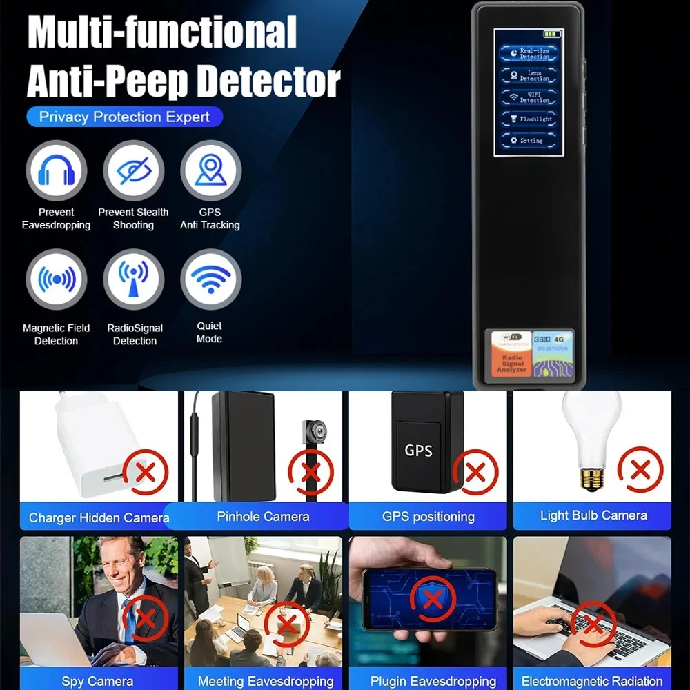 Multi-function Hacking Gadgets Bluetooth Wifi Detector Bug GSM GPS Tracker Anti-Spy RF Detector Laser GSM WiFi Signal Detection