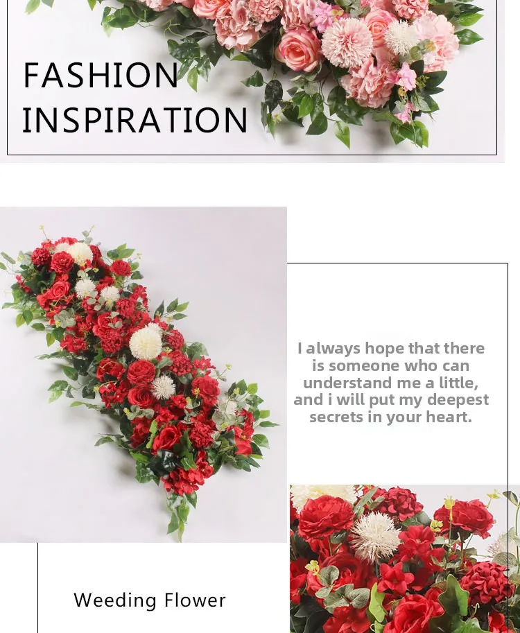 2M Lila Künstliche Rosenblumenreihe für Hochzeitsgang, Blumenläufer, Künstliche Blumen, Hintergrundwand, Bühnen-Eisenrahmen, Event-Dekorationsrequisiten – Detail 9
