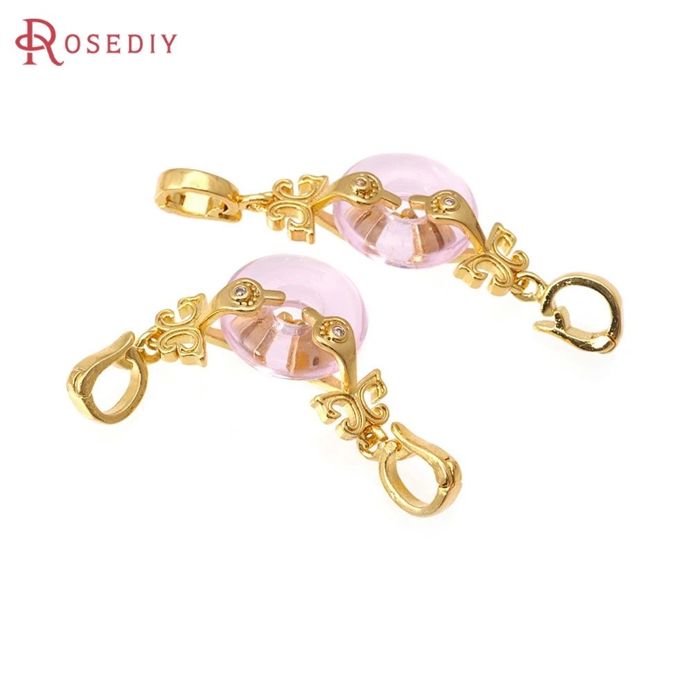 2 Sets 18K Gold Color Brass Zircon and Glass Round Connector for Necklaces Bracelet Clasps High Quality Diy Making Accessories