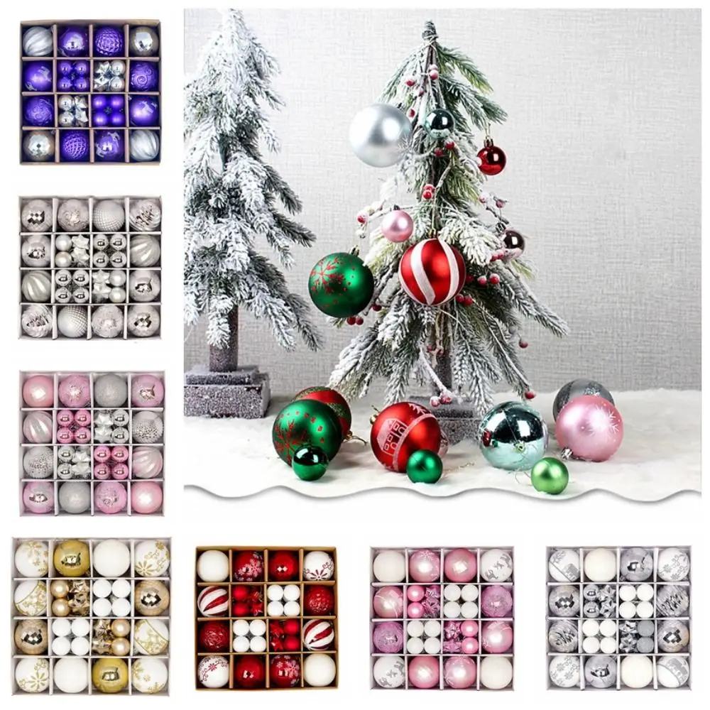 44pcs Plastic Christmas Balls Reusable with Hanging Loop Christmas Pendant Ball Shatterproof 3-6cm Christmas Tree Decorative