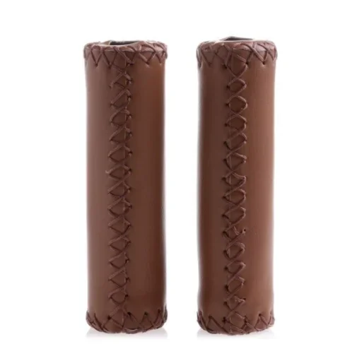 1Pair Bike Handle Grips PU Leather Soft Rubber Bicycle Beach Cruiser Mountain Bike Handlebar Grips (Light Brown)