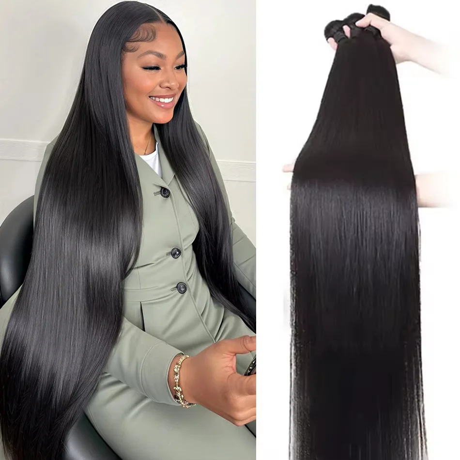 30 40 Inch Straight Bundle 100% Human Hair 3 4 Bundles Natural Color Remy Black Hair Extensions Brazilian Transparent For Weman