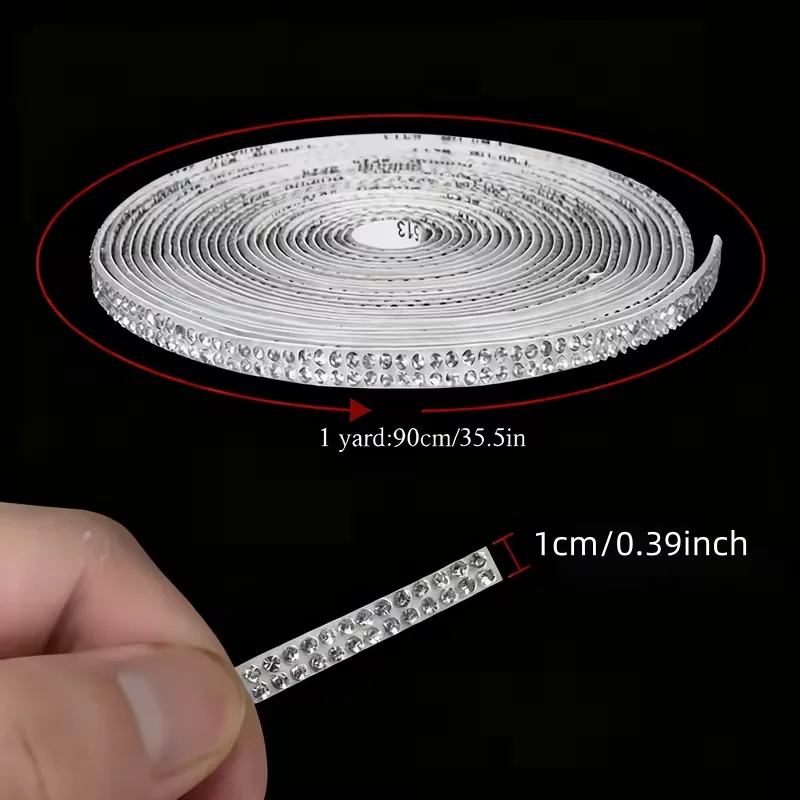 1PC Self-adhesive Rhinestone Ribbon Stickers, Featuring Shimmering Stripes, Diamond Crystal Designs, and Silvery Rhinestone Stri
