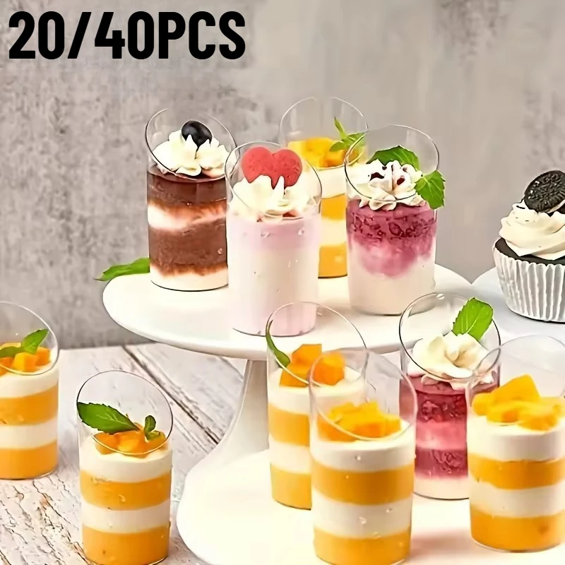 20/40PCS Disposable Plastic Cup Tilted Circular Dessert Cup Afternoon Tea Party Dessert Appetizer Snacks Tasting Food Container